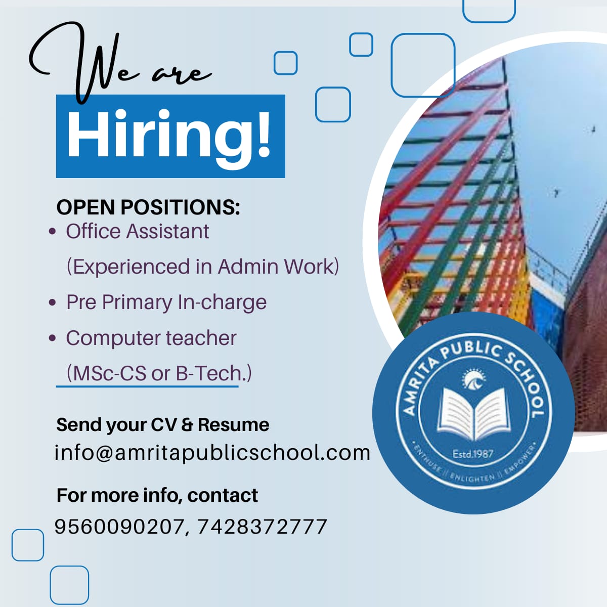 Careers in AMRITA PUBLIC SCHOOL (APS)